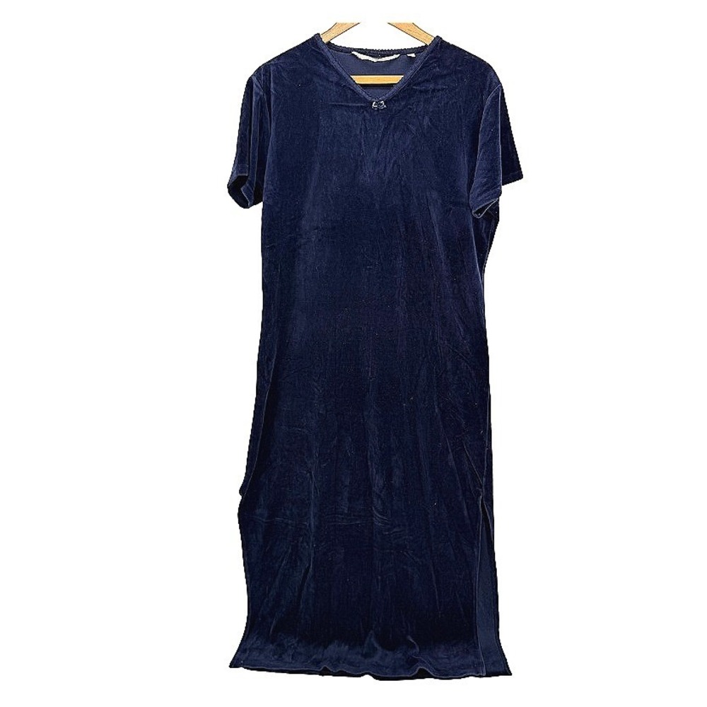 Victoria Secret Country Nightgown Velour Navy Blue Bow Lounge Sleepwear‎ Large